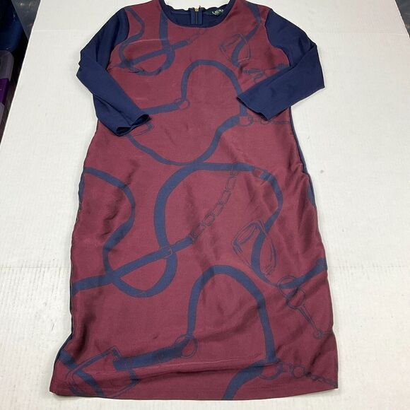Lauren Ralph Lauren Pencil Dress Equestrian Print 3/4 Sleeve Zip Pullover Small - Picture 1 of 10